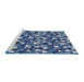 Serging Thickness of Machine Washable Transitional Blueberry Blue Rug, wshpat1743