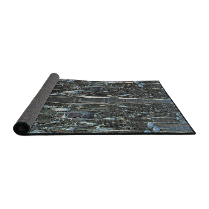 Thickness of Patterned Gunmetal Green Novelty Rug, pat1744