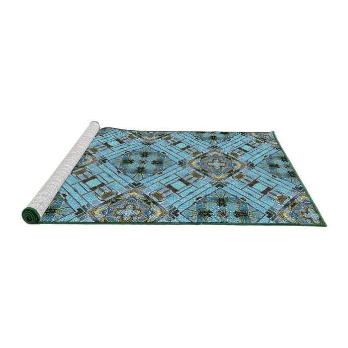 Serging Thickness of Machine Washable Transitional Tiffany Blue Rug, wshpat1747