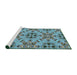 Serging Thickness of Machine Washable Transitional Tiffany Blue Rug, wshpat1747