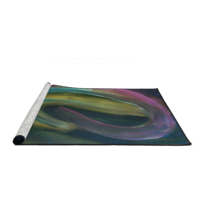 Serging Thickness of Patterned Charcoal Black Abstract Machine Washable Rug, wshpat1750