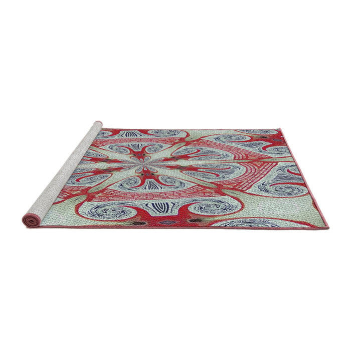 Serging Thickness of Patterned Chestnut Brown Abstract Machine Washable Rug, wshpat1751