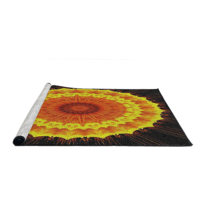 Serging Thickness of Machine Washable Transitional Yellow Rug, wshpat1754