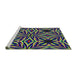 Serging Thickness of Machine Washable Transitional Green Rug, wshpat1757
