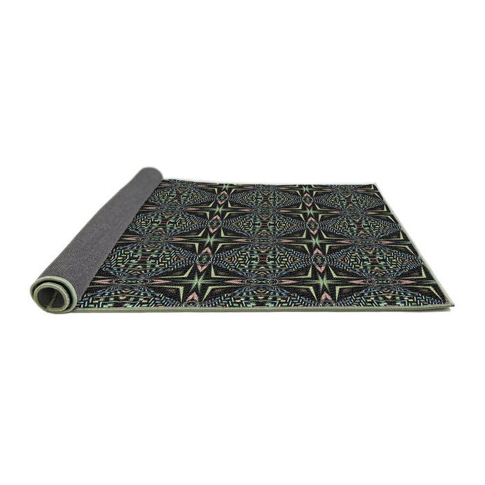 Thickness of Patterned Black Novelty Rug, pat1759