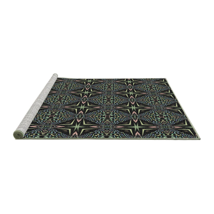 Serging Thickness of Machine Washable Transitional Black Rug, wshpat1759