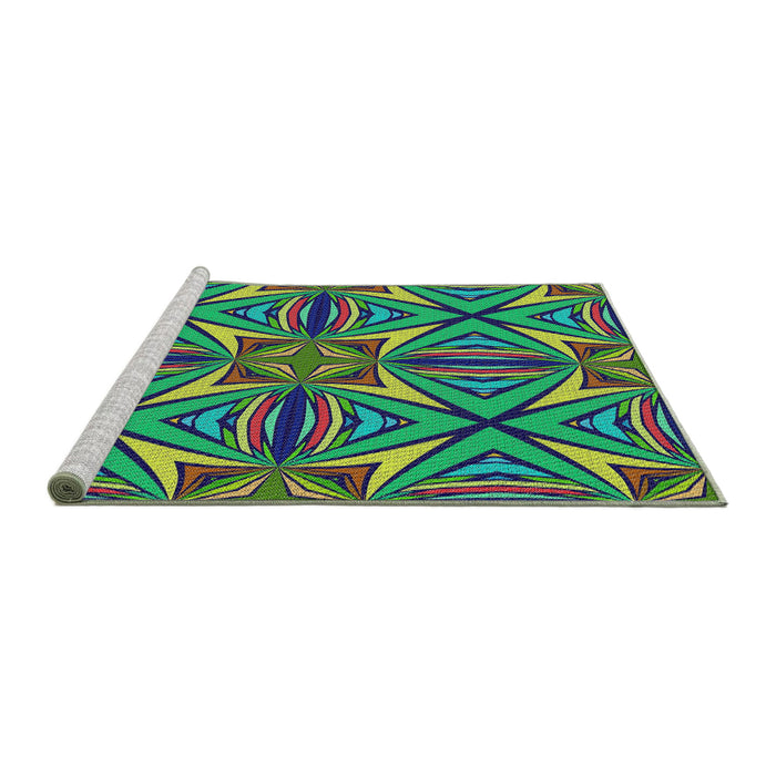 Serging Thickness of Machine Washable Transitional Green Rug, wshpat1761