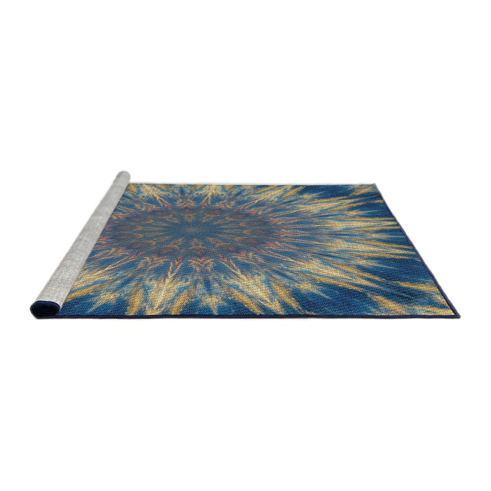 Serging Thickness of Machine Washable Transitional Blue Rug, wshpat1769