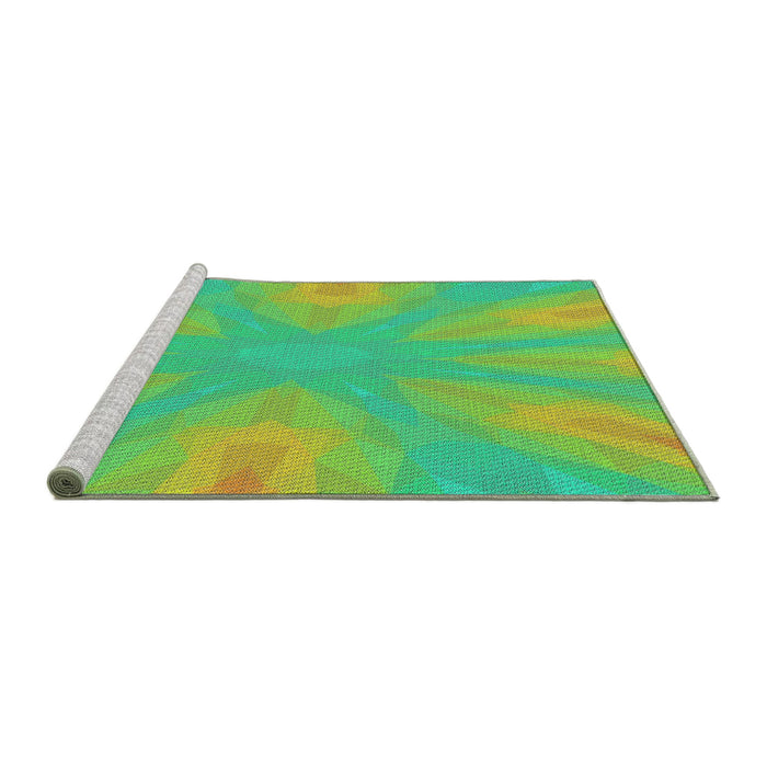 Serging Thickness of Patterned Green Abstract Machine Washable Rug, wshpat1775