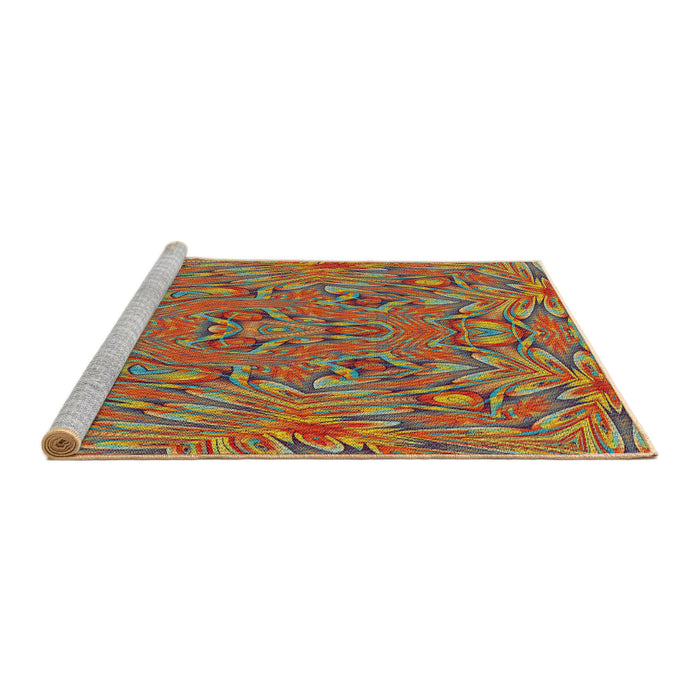 Serging Thickness of Patterned Copper Green Abstract Machine Washable Rug, wshpat1777