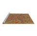 Serging Thickness of Patterned Copper Green Abstract Machine Washable Rug, wshpat1777