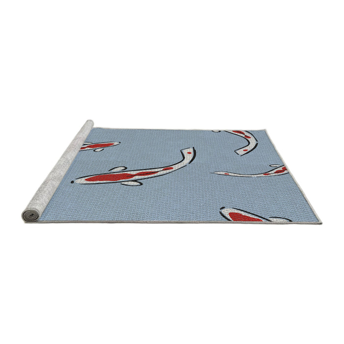 Serging Thickness of Machine Washable Transitional Light Day Blue Rug, wshpat1780