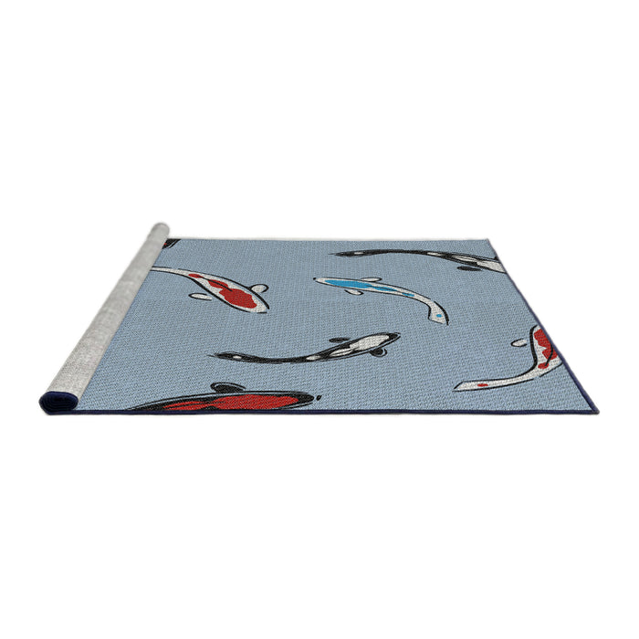 Serging Thickness of Machine Washable Transitional Azure Blue Rug, wshpat1782