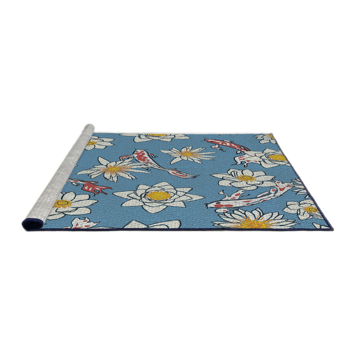 Serging Thickness of Machine Washable Transitional Blue Rug, wshpat1783