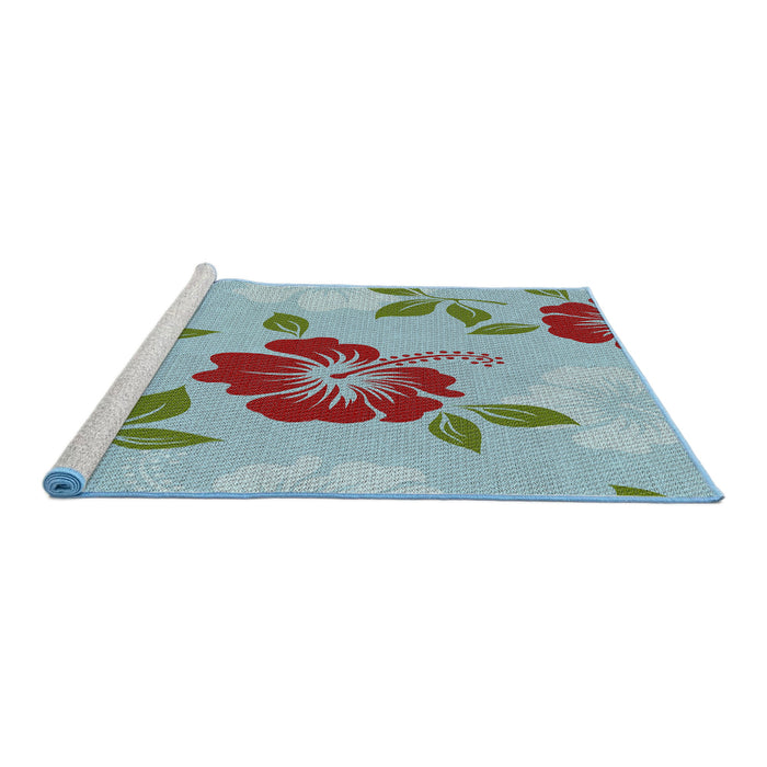 Serging Thickness of Machine Washable Transitional Pale Turquoise Blue Rug, wshpat1797