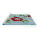 Serging Thickness of Machine Washable Transitional Pale Turquoise Blue Rug, wshpat1797