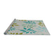 Serging Thickness of Machine Washable Transitional Pale Blue Lily Blue Rug, wshpat1800