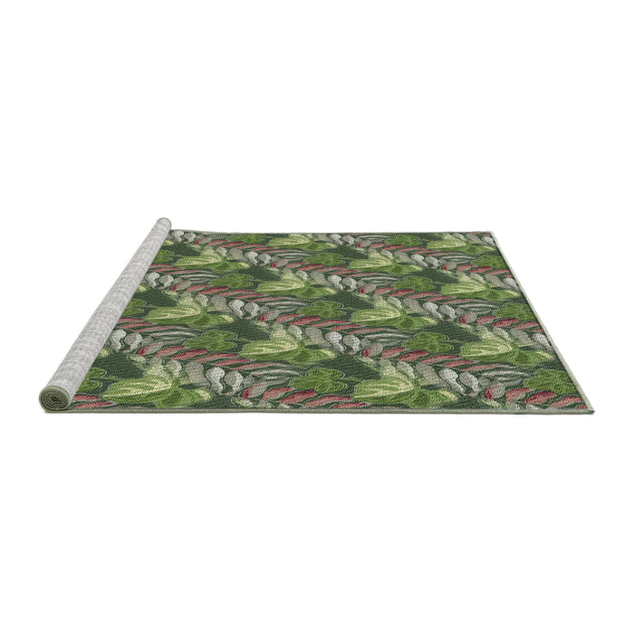 Serging Thickness of Patterned Army Green Abstract Machine Washable Rug, wshpat1803
