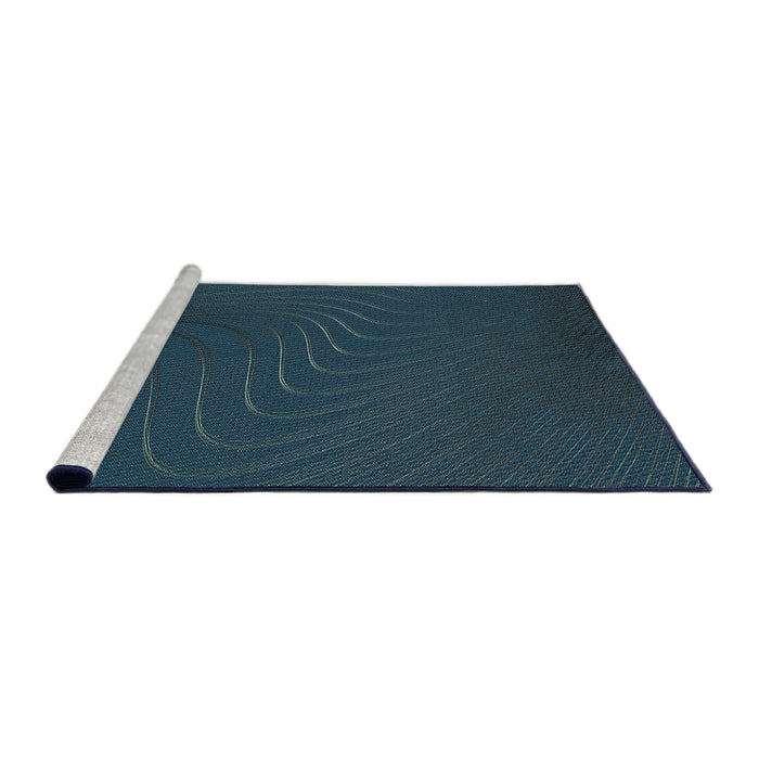 Serging Thickness of Machine Washable Transitional Deep-Sea Blue Rug, wshpat1821