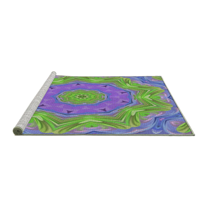 Serging Thickness of Machine Washable Transitional Slate Blue Rug, wshpat183