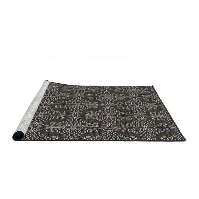 Serging Thickness of Machine Washable Transitional Midnight Gray Rug, wshpat1835