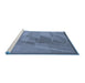 Serging Thickness of Machine Washable Transitional Denim Blue Rug, wshpat1841