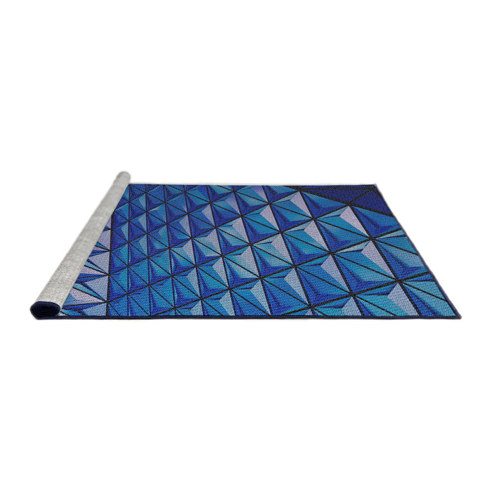 Serging Thickness of Machine Washable Transitional Blue Rug, wshpat1842