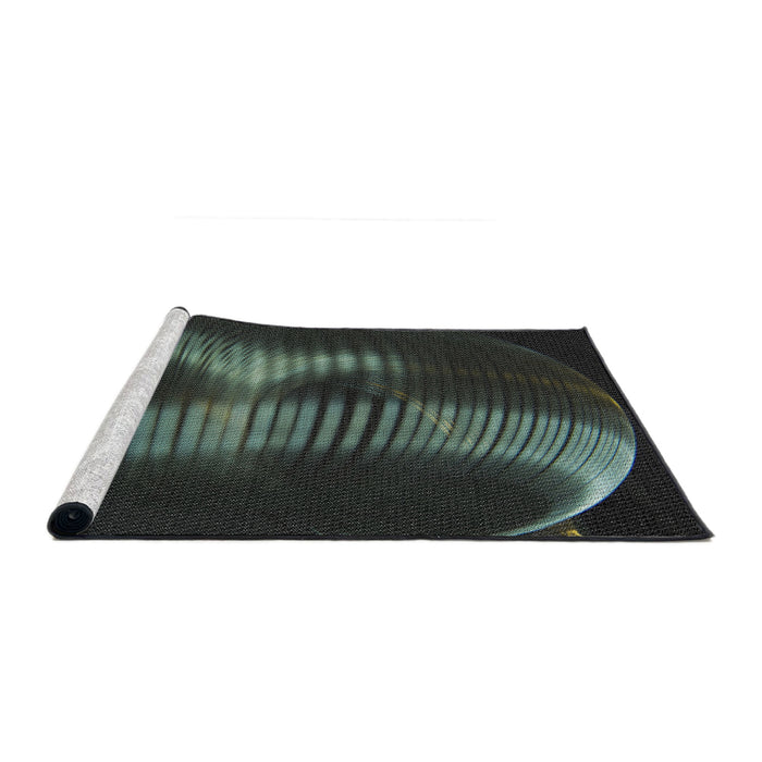 Serging Thickness of Machine Washable Transitional Black Rug, wshpat1843