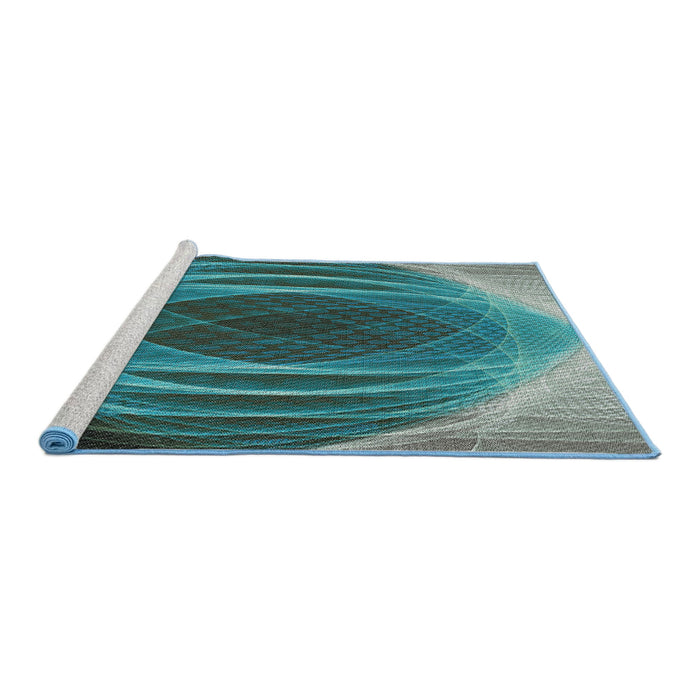 Serging Thickness of Machine Washable Transitional Deep-Sea Green Rug, wshpat1844