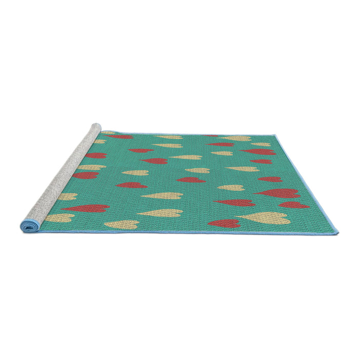 Serging Thickness of Machine Washable Transitional Turquoise Green Rug, wshpat1853