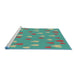 Serging Thickness of Machine Washable Transitional Turquoise Green Rug, wshpat1853