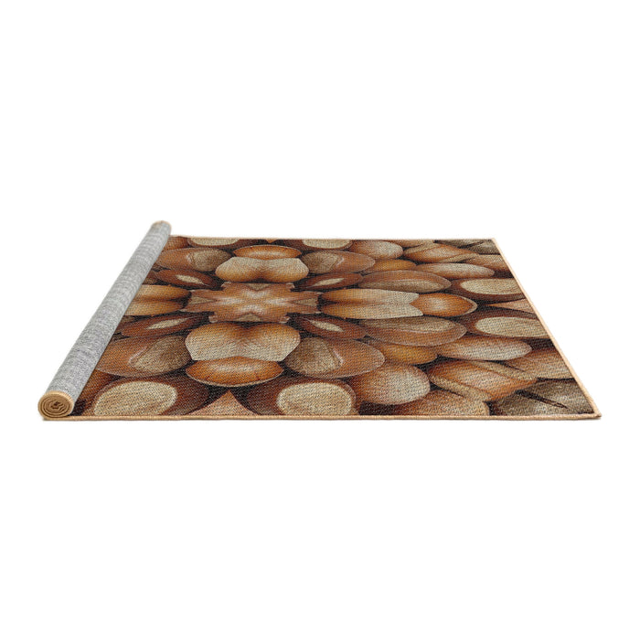 Serging Thickness of Machine Washable Transitional Sand Brown Rug, wshpat186