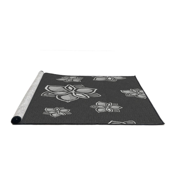 Serging Thickness of Machine Washable Transitional Charcoal Black Rug, wshpat1865
