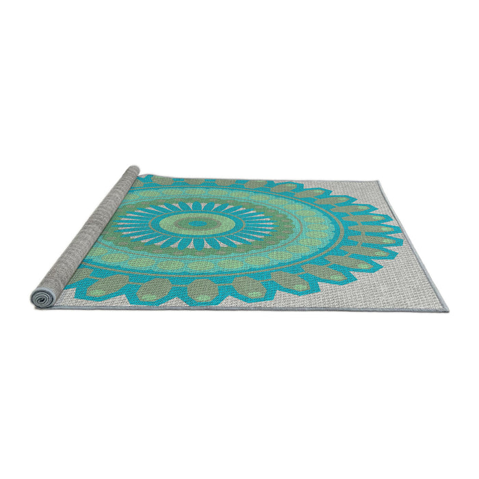 Serging Thickness of Machine Washable Transitional Blue Rug, wshpat1891
