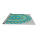 Serging Thickness of Machine Washable Transitional Blue Rug, wshpat1891