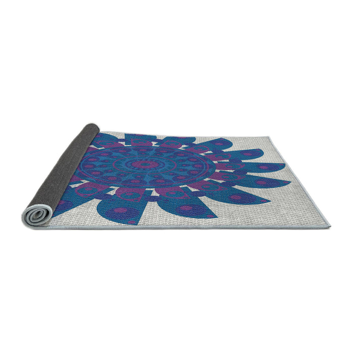 Thickness of Patterned Sapphire Blue Novelty Rug, pat1897