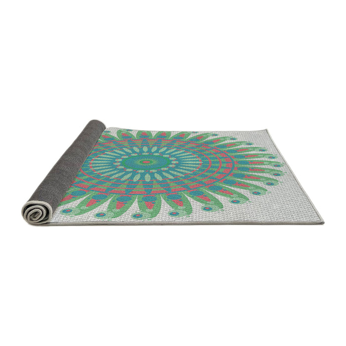 Thickness of Patterned Grayish Turquoise Green Novelty Rug, pat1900