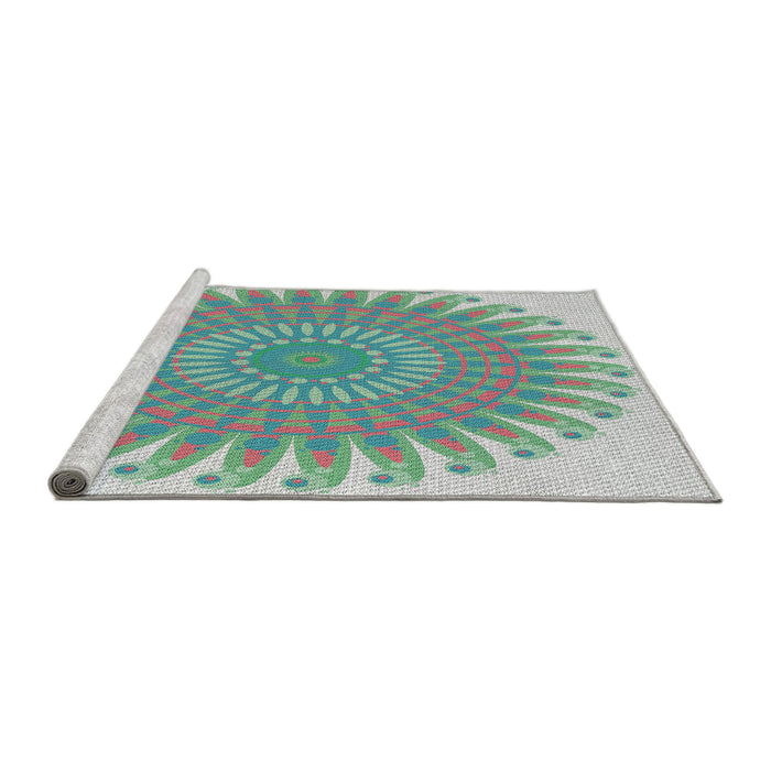 Serging Thickness of Machine Washable Transitional Grayish Turquoise Green Rug, wshpat1900