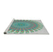 Serging Thickness of Machine Washable Transitional Grayish Turquoise Green Rug, wshpat1900