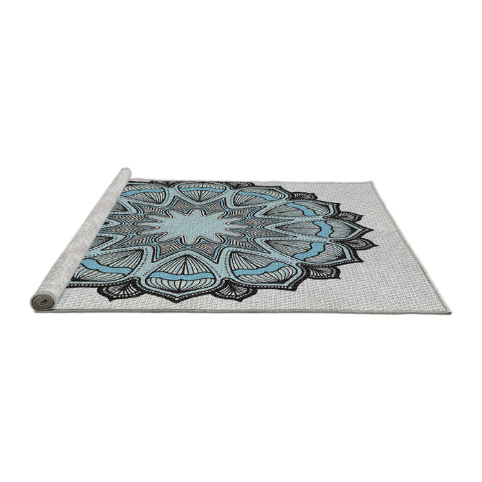 Serging Thickness of Machine Washable Transitional Pale Blue Lily Blue Rug, wshpat1903