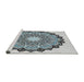 Serging Thickness of Machine Washable Transitional Pale Blue Lily Blue Rug, wshpat1903