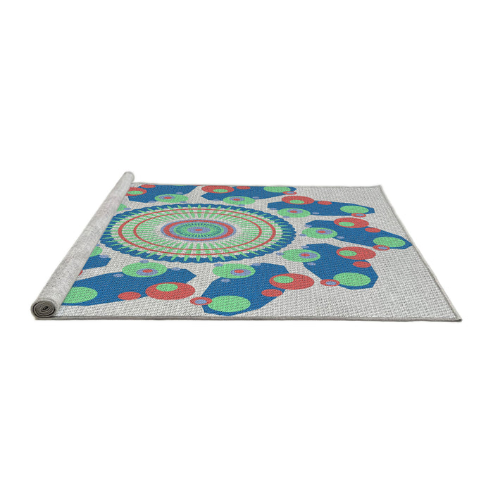 Serging Thickness of Machine Washable Transitional Slate Blue Grey Blue Rug, wshpat1906