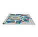 Serging Thickness of Machine Washable Transitional Slate Blue Grey Blue Rug, wshpat1906