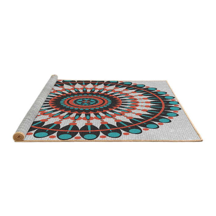 Serging Thickness of Machine Washable Transitional Light Steel Blue Rug, wshpat1910
