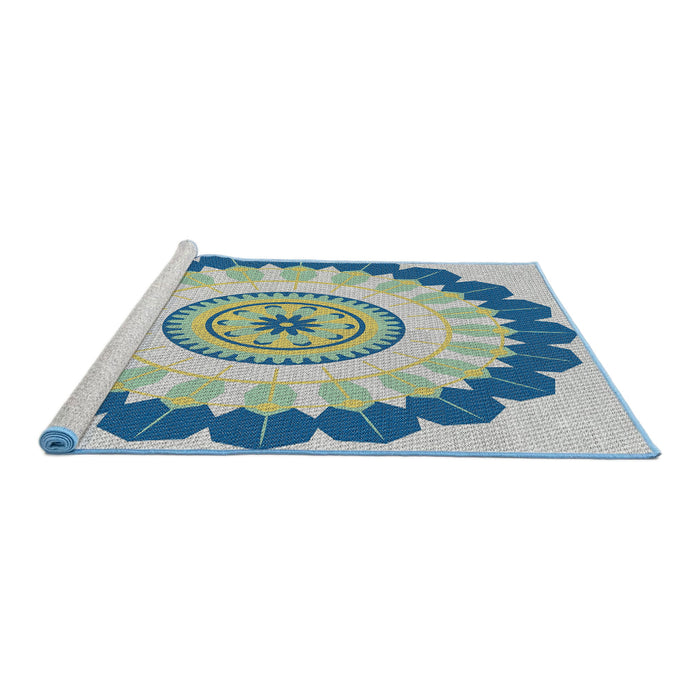 Serging Thickness of Machine Washable Transitional Steel Blue Rug, wshpat1913