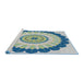 Serging Thickness of Machine Washable Transitional Steel Blue Rug, wshpat1913