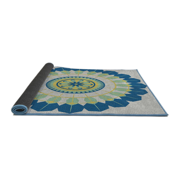 Thickness of Patterned Steel Blue Novelty Rug, pat1913