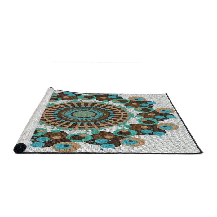 Serging Thickness of Machine Washable Transitional Powder Blue Rug, wshpat1918