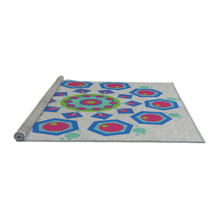 Serging Thickness of Machine Washable Transitional Pale Blue Lily Blue Rug, wshpat1922