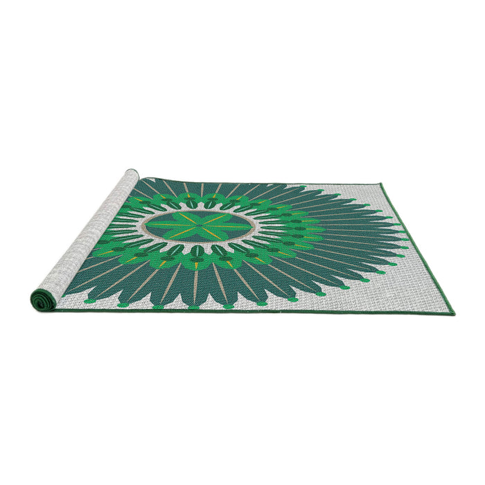 Serging Thickness of Machine Washable Transitional Cyan Opaque Blue Rug, wshpat1923